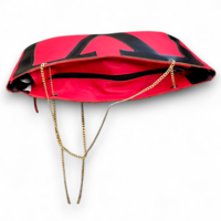 Crafted Leather Black / Red V Logo Shopping Bag - Thumbnail 4