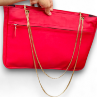 Crafted Leather Black / Red V Logo Shopping Bag - Thumbnail 5