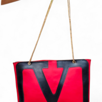 Crafted Leather Classic and Luxury Design Black / Butter White V Logo Shopping Bag For Women - Thumbnail 2