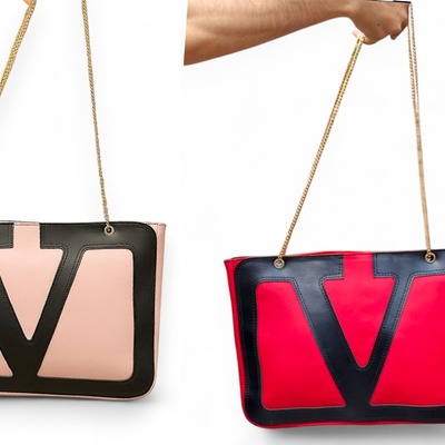 Crafted leather classic and luxury design black / butter white v logo shopping bag for women