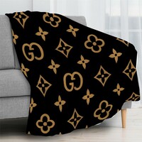 Black and Gold Designer Style Luxury Pattern Plush Fleece Throw Blanket - Thumbnail 1