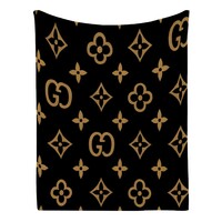 Black and Gold Designer Style Luxury Pattern Plush Fleece Throw Blanket - Thumbnail 3