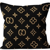 Luxury Black and Gold Monogram Throw Pillow, Designer-Style Elegant  - Thumbnail 2