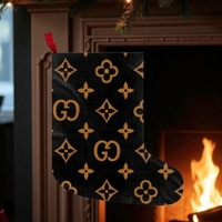 Luxury Black and Gold Monogram Christmas Stocking, Designer-Style Pattern Holiday Decor DS - Thumbnail 4