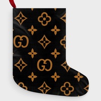 Luxury Black and Gold Monogram Christmas Stocking, Designer-Style Pattern Holiday Decor DS - Thumbnail 5