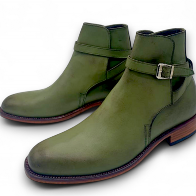 Crafted leather men’s green leather jodhpur strap dress boot