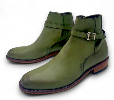 Crafted Leather Men’s Green Leather Jodhpur Strap Dress Boot