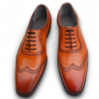 Crafted Leather Men’s Handmade Brown Leather Wingtip Oxford Lace up Dress Shoes - Thumbnail 1