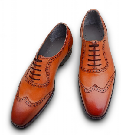 Crafted Leather Men’s Handmade Brown Leather Wingtip Oxford Lace up Dress Shoes