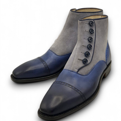 Crafted leather men’s classic blue gray suede leather button ankle high boot