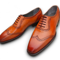 Crafted Leather Men’s Handmade Brown Leather Wingtip Oxford Lace up Dress Shoes - Thumbnail 3