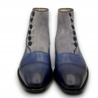 Crafted Leather Men’s Classic Blue Gray Suede Leather Button Ankle High Boot - Thumbnail 1