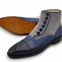 Crafted Leather Men’s Classic Blue Gray Suede Leather Button Ankle High Boot - Thumbnail 2
