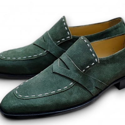 Crafted leather men’s green suede leather moccasin loafers dress shoes