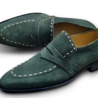 Crafted Leather Men’s Green Suede Leather Moccasin Loafers Dress Shoes - Thumbnail 1