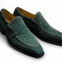 Crafted Leather Men’s Green Suede Leather Moccasin Loafers Dress Shoes - Thumbnail 2