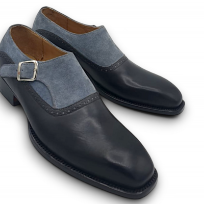 Crafted leather men’s handmade genuine /suede leather monk strap dress shoes - Thumbnail 1