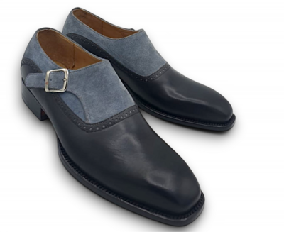 Crafted Leather Men’s Handmade Genuine /Suede Leather Monk Strap Dress Shoes