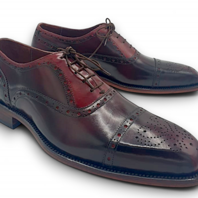 Crafted leather men’s brown patina leather oxford lace up dress shoes - Thumbnail 1