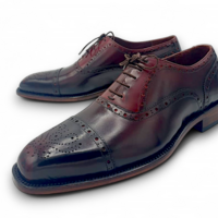 Crafted Leather Men’s Brown Patina Leather Oxford Lace up Dress Shoes - Thumbnail 1