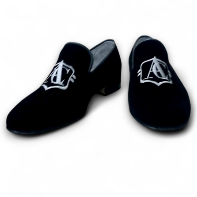 Crafted leather classic black velvet loafers men dress shoes