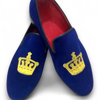 Crafted Leather Classic Blue Velvet Loafers Men Dress Wedding Shoes  - Thumbnail 2