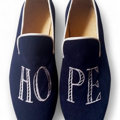 Crafted leather classic blue velvet loafers men dress wedding shoes  - Thumbnail 1