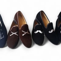 Crafted Leather Step into Elegance with our Velvet Embroidered Loafers, Available in Black, Blue, and Brown Where Luxury Meets Comfort - Thumbnail 1