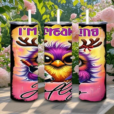 I'm freaking jolly tumbler - funny ostrich 20oz skinny tumbler with lid and straw - colorful bird travel cup