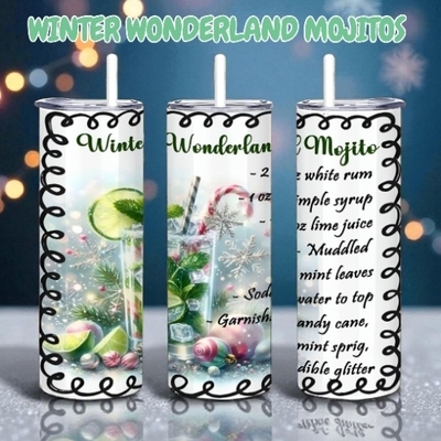Winter wonderland mojito tumbler - christmas cocktail 20oz tumbler with lid and straw - holiday drink recipe 