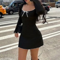 Elegant Temperament Bow Long Sleeved Dress - Thumbnail 3