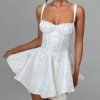 Jacquard Lace Splicing Sling White Dress - Thumbnail 1