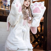 Kawaii Rabbit Ear Zip Hoodie Coat | Leg Warmer | Set - Thumbnail 4