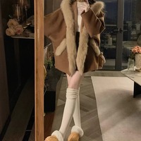 Mocha Pine Cone Woolen Hoodie Coat - Thumbnail 6