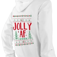 Jolly AF Hoodie - Funny Christmas Ugly Sweater Style Hoodie - Holiday Humor - Festive Unisex Pullover Hooded Sweatshirt - White or Black - Thumbnail 1