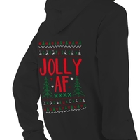 Jolly AF Hoodie - Funny Christmas Ugly Sweater Style Hoodie - Holiday Humor - Festive Unisex Pullover Hooded Sweatshirt - White or Black - Thumbnail 4