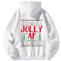 Jolly AF Hoodie - Funny Christmas Ugly Sweater Style Hoodie - Holiday Humor - Festive Unisex Pullover Hooded Sweatshirt - White or Black - Thumbnail 3