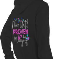 Nice Until Proven Naughty Hoodie - Funny Christmas Hoodie - Holiday Humor Sweatshirt - Festive Pullover with Christmas Lights - Grey or Black - Thumbnail 3