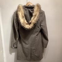 D&G wool 3 button coat with a racoon fur hood. - Thumbnail 2