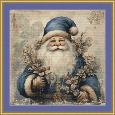 Blue gold santa 4 cross stitch pattern