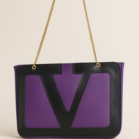 Crafted Leather Classic and Luxury Design Cyan / Black V Logo Shopping Bag For Women - Thumbnail 1