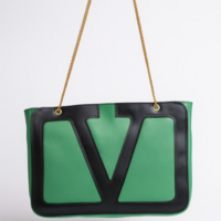 Crafted Leather Classic and Luxury Design Cyan / Black V Logo Shopping Bag For Women - Thumbnail 2