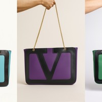 Crafted Leather Classic and Luxury Design Cyan / Black V Logo Shopping Bag For Women - Thumbnail 3