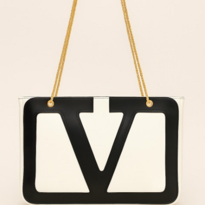 Crafted leather classic and luxury design black / white v logo shopping bag for women - Thumbnail 2
