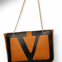 Crafted Leather Classic and Luxury Design Black / White V Logo Shopping Bag For Women - Thumbnail 2