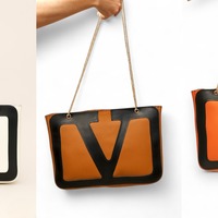Crafted Leather Classic and Luxury Design Black / White V Logo Shopping Bag For Women - Thumbnail 3