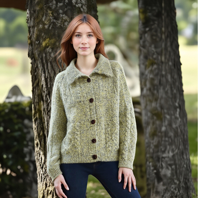 Fashionable loose single-breasted floral mixed color knitted cardigan top