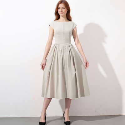 Women's retro round neck sleeveless vest dress with backless mid-length dress