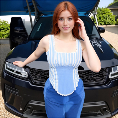 Square neck lace ruffled back tie slim striped vest