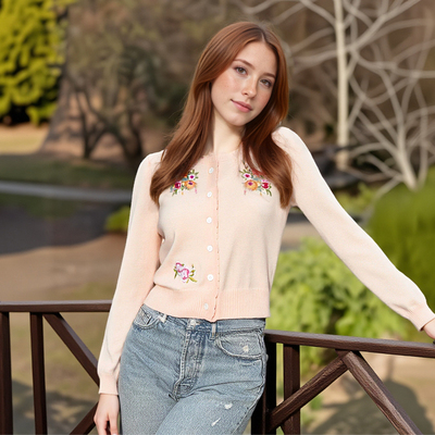 Heavy Flower Embroidery Knit Sweater Top Coat